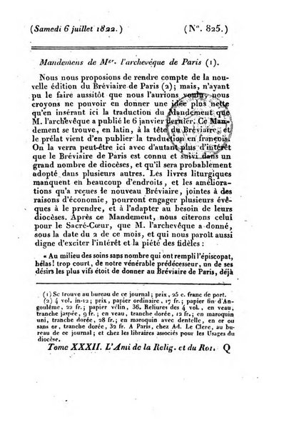 L'ami de la religion et du roi journal ecclesiastique, politique et litteraire