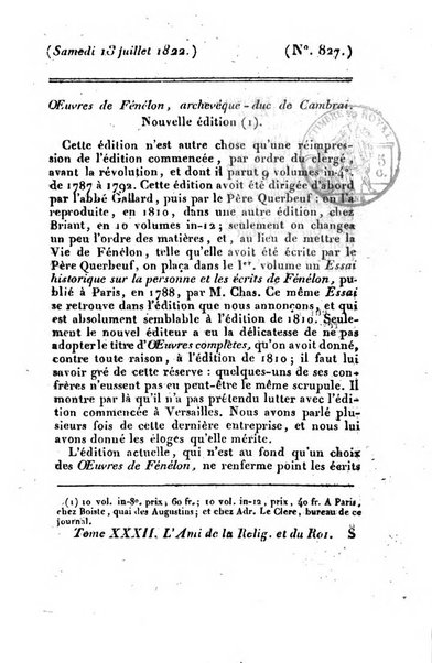 L'ami de la religion et du roi journal ecclesiastique, politique et litteraire