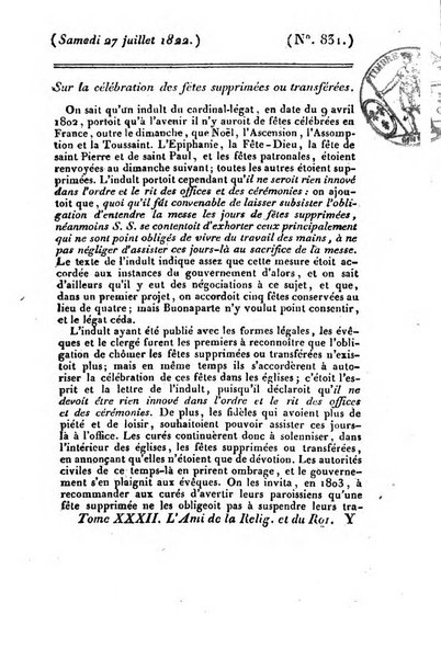 L'ami de la religion et du roi journal ecclesiastique, politique et litteraire