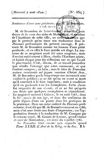 L'ami de la religion et du roi journal ecclesiastique, politique et litteraire