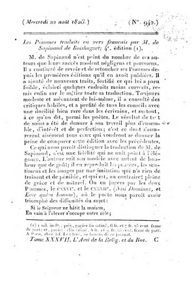 L'ami de la religion et du roi journal ecclesiastique, politique et litteraire