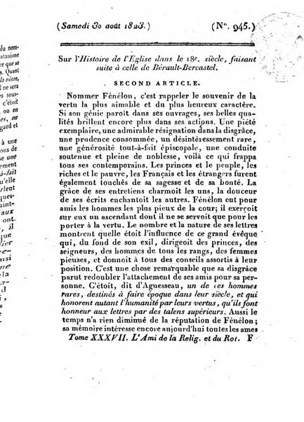 L'ami de la religion et du roi journal ecclesiastique, politique et litteraire