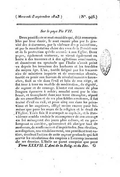 L'ami de la religion et du roi journal ecclesiastique, politique et litteraire