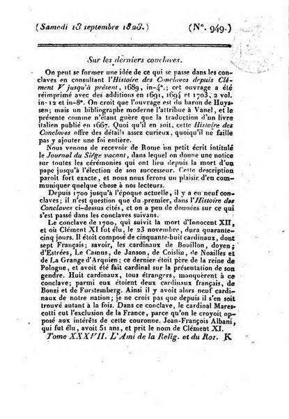 L'ami de la religion et du roi journal ecclesiastique, politique et litteraire