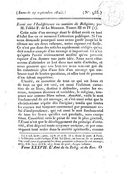 L'ami de la religion et du roi journal ecclesiastique, politique et litteraire