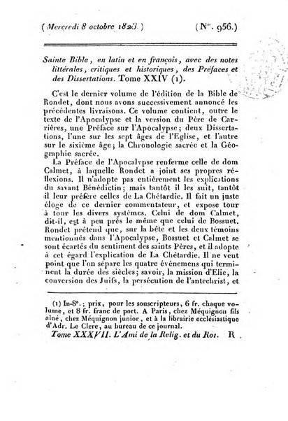 L'ami de la religion et du roi journal ecclesiastique, politique et litteraire