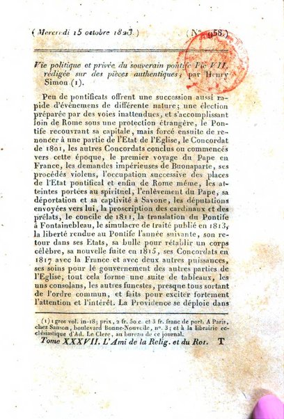 L'ami de la religion et du roi journal ecclesiastique, politique et litteraire