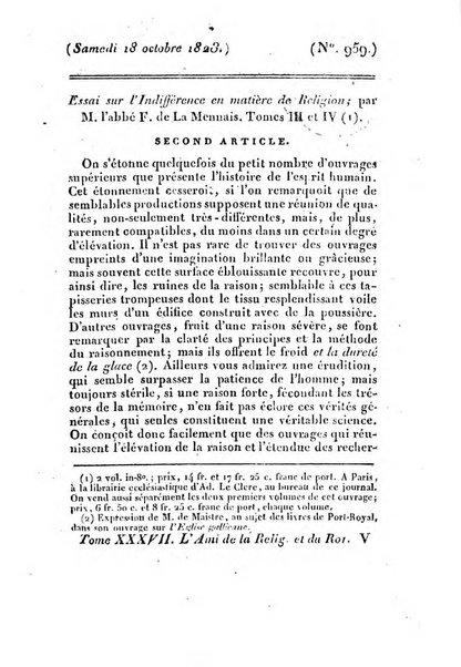 L'ami de la religion et du roi journal ecclesiastique, politique et litteraire