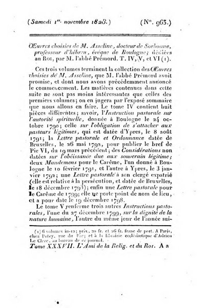 L'ami de la religion et du roi journal ecclesiastique, politique et litteraire