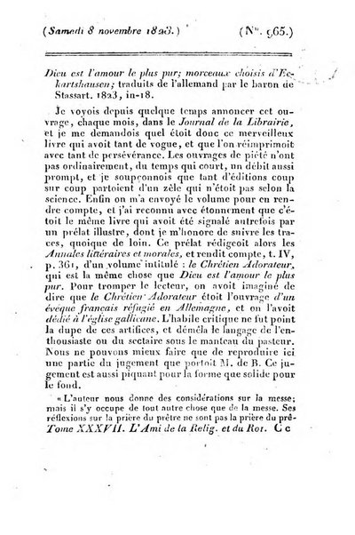 L'ami de la religion et du roi journal ecclesiastique, politique et litteraire