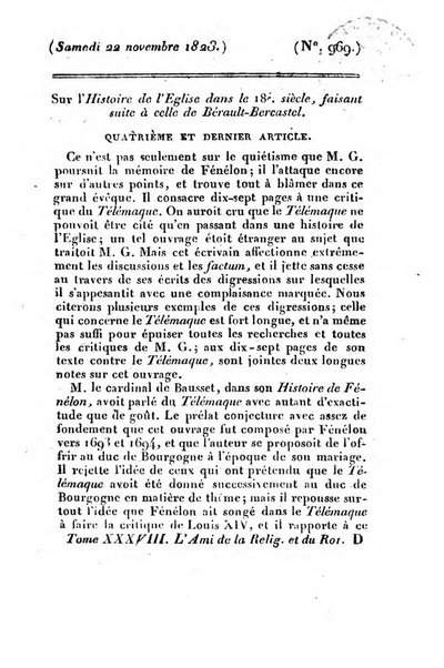 L'ami de la religion et du roi journal ecclesiastique, politique et litteraire