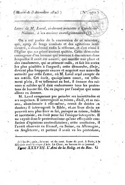 L'ami de la religion et du roi journal ecclesiastique, politique et litteraire