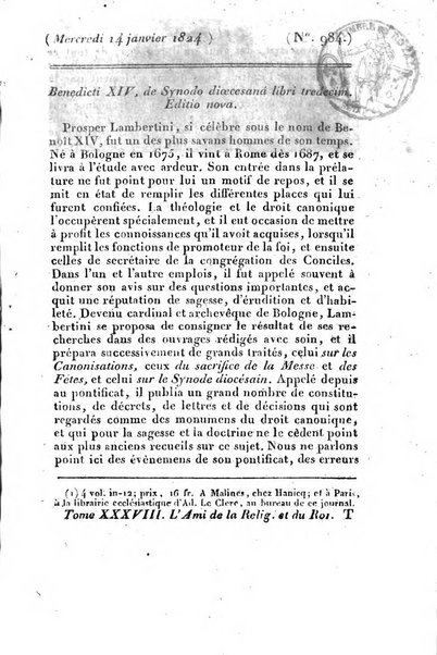 L'ami de la religion et du roi journal ecclesiastique, politique et litteraire