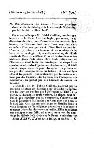 L'ami de la religion et du roi journal ecclesiastique, politique et litteraire