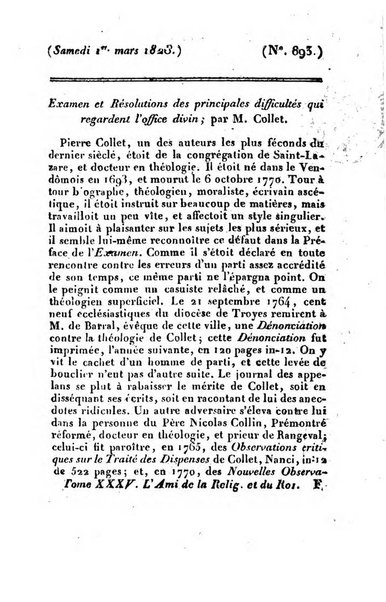 L'ami de la religion et du roi journal ecclesiastique, politique et litteraire