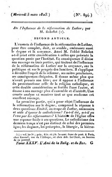 L'ami de la religion et du roi journal ecclesiastique, politique et litteraire