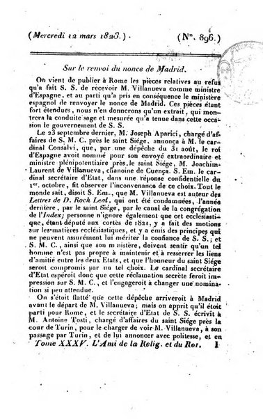 L'ami de la religion et du roi journal ecclesiastique, politique et litteraire