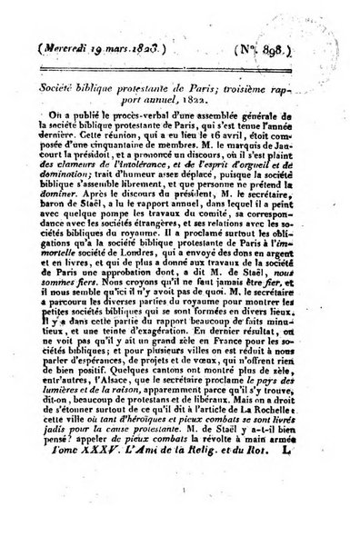 L'ami de la religion et du roi journal ecclesiastique, politique et litteraire