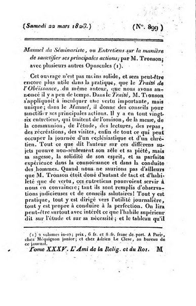 L'ami de la religion et du roi journal ecclesiastique, politique et litteraire