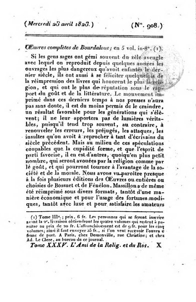 L'ami de la religion et du roi journal ecclesiastique, politique et litteraire