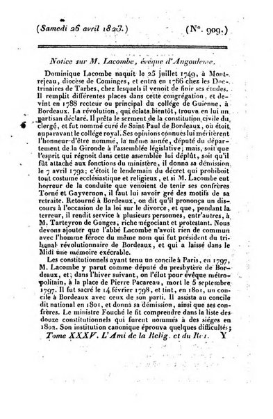 L'ami de la religion et du roi journal ecclesiastique, politique et litteraire