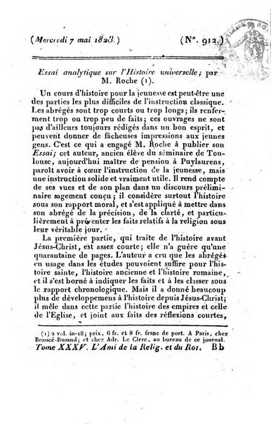 L'ami de la religion et du roi journal ecclesiastique, politique et litteraire