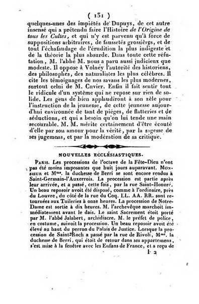 L'ami de la religion et du roi journal ecclesiastique, politique et litteraire