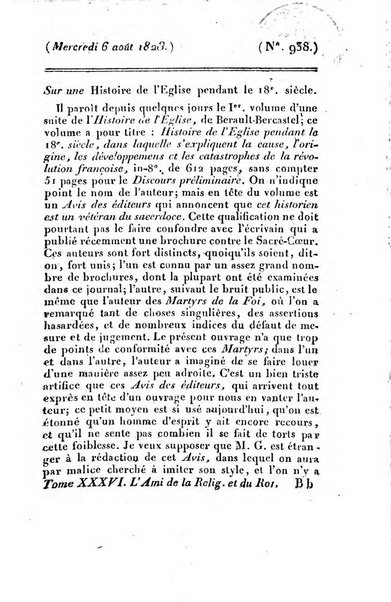 L'ami de la religion et du roi journal ecclesiastique, politique et litteraire