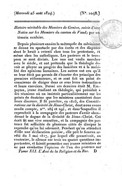 L'ami de la religion et du roi journal ecclesiastique, politique et litteraire