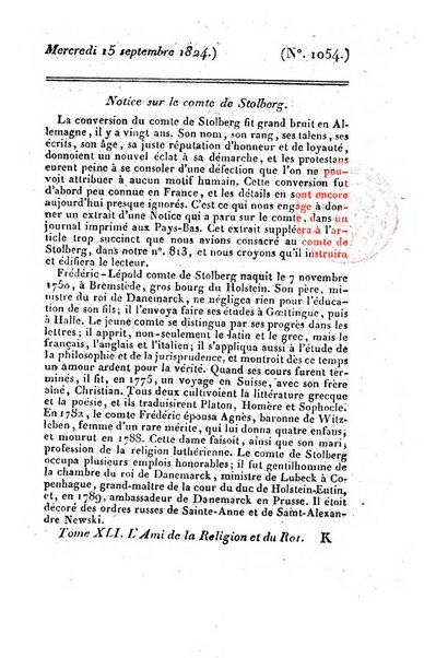 L'ami de la religion et du roi journal ecclesiastique, politique et litteraire