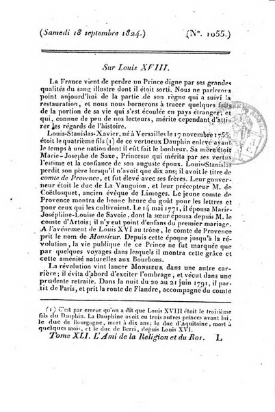 L'ami de la religion et du roi journal ecclesiastique, politique et litteraire