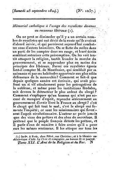 L'ami de la religion et du roi journal ecclesiastique, politique et litteraire