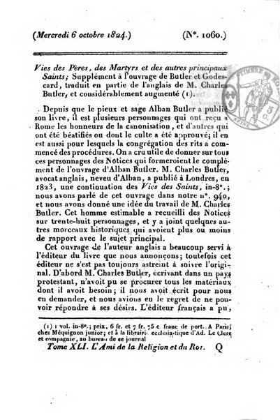 L'ami de la religion et du roi journal ecclesiastique, politique et litteraire