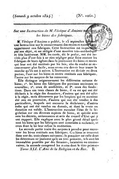 L'ami de la religion et du roi journal ecclesiastique, politique et litteraire