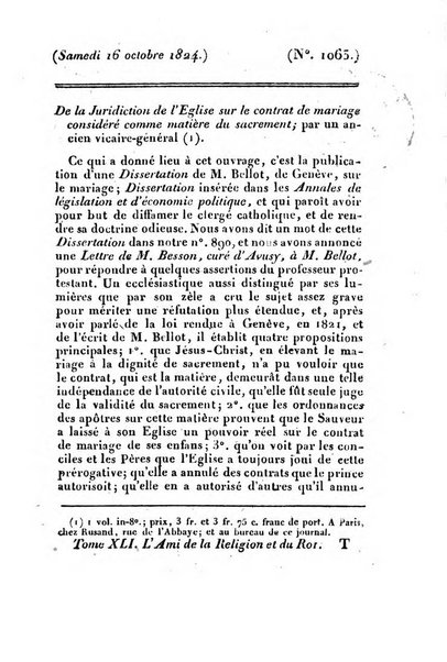 L'ami de la religion et du roi journal ecclesiastique, politique et litteraire