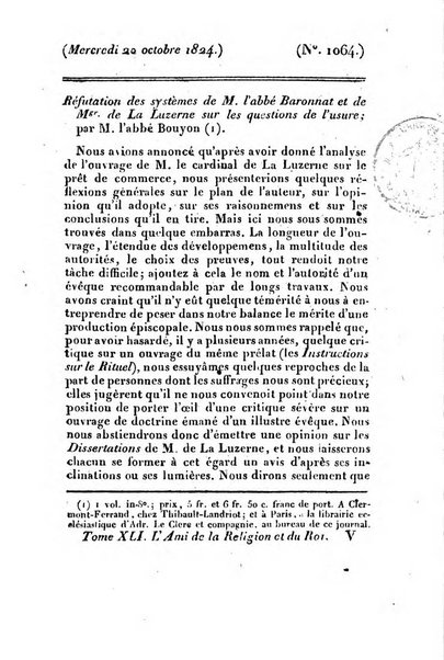 L'ami de la religion et du roi journal ecclesiastique, politique et litteraire