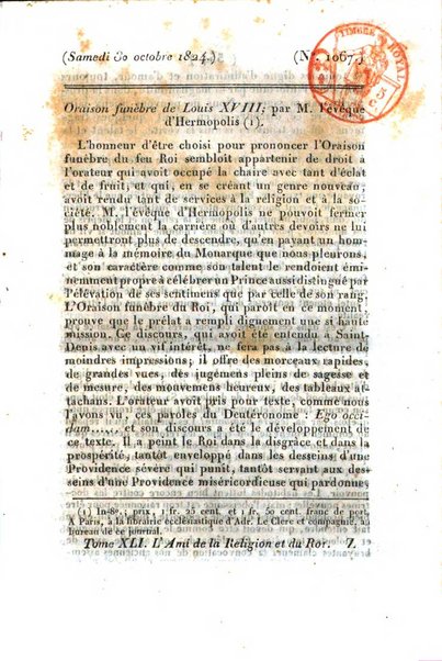 L'ami de la religion et du roi journal ecclesiastique, politique et litteraire