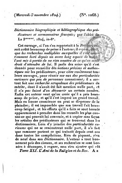 L'ami de la religion et du roi journal ecclesiastique, politique et litteraire