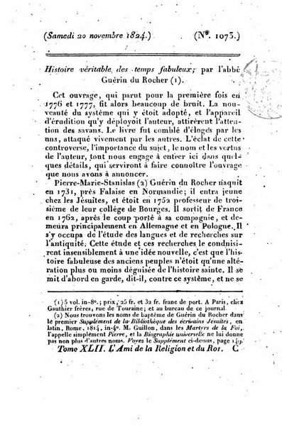 L'ami de la religion et du roi journal ecclesiastique, politique et litteraire