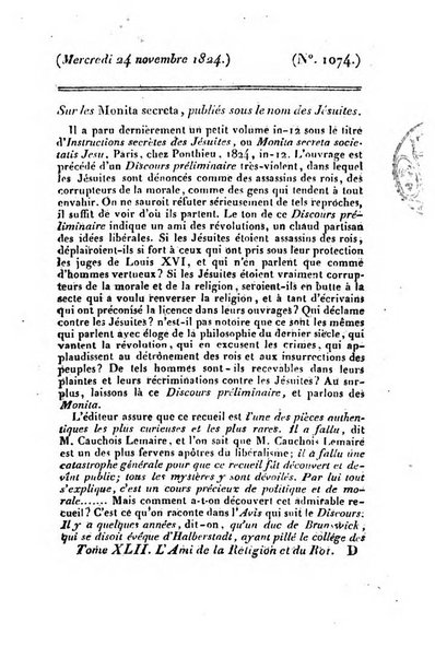 L'ami de la religion et du roi journal ecclesiastique, politique et litteraire