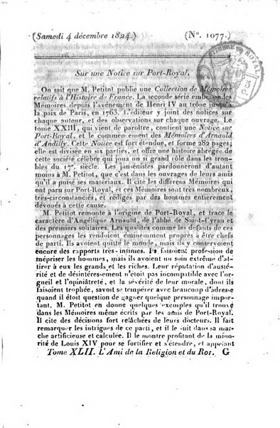 L'ami de la religion et du roi journal ecclesiastique, politique et litteraire