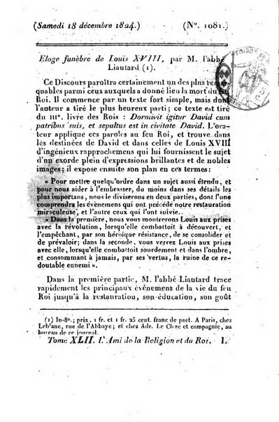 L'ami de la religion et du roi journal ecclesiastique, politique et litteraire