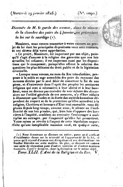 L'ami de la religion et du roi journal ecclesiastique, politique et litteraire