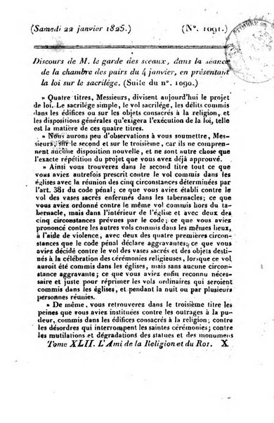 L'ami de la religion et du roi journal ecclesiastique, politique et litteraire