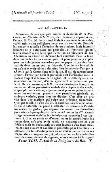 L'ami de la religion et du roi journal ecclesiastique, politique et litteraire