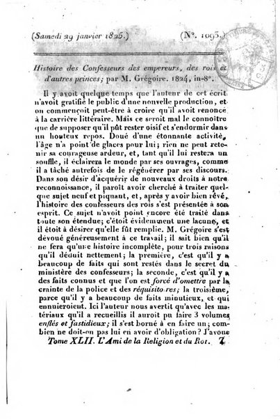 L'ami de la religion et du roi journal ecclesiastique, politique et litteraire