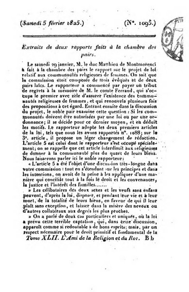 L'ami de la religion et du roi journal ecclesiastique, politique et litteraire