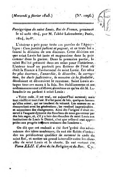 L'ami de la religion et du roi journal ecclesiastique, politique et litteraire