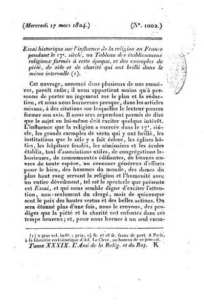 L'ami de la religion et du roi journal ecclesiastique, politique et litteraire