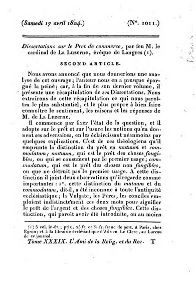 L'ami de la religion et du roi journal ecclesiastique, politique et litteraire